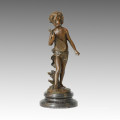 Kids Statue Boy and Lute Bronze Sculpture, Auguste Moreau TPE-303